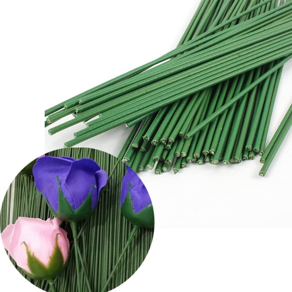 Arlai Pack of 50, Diameter 2mm Dark Green Paper Wrapped Floral stem Wire 16 Inch Floral Stem Wire - DIY Bouquet Stem Wrapping and Crafts