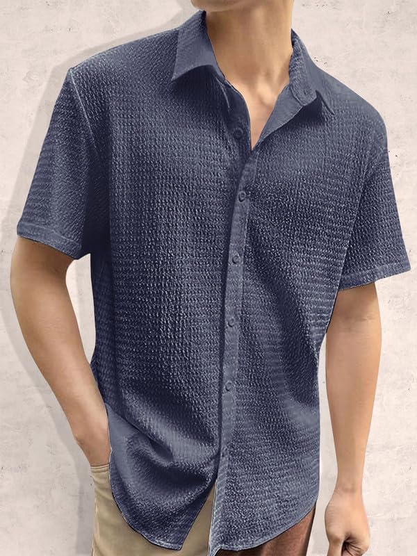 Image of Pinkmint Popcorn Shirt for Men Soild Slim Fit Sleeve Spread Collar Trendy Men Shirt Summer Wear Goa Wear Olive