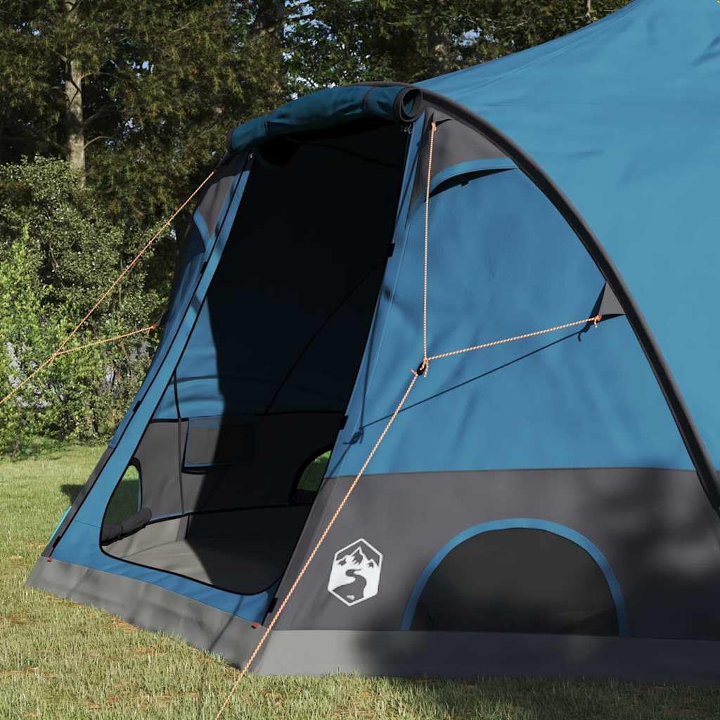 Namiot kopułowy dla 4 osób z dachem, niebieski, 505 x 450 x 248 cm, poliester 185T, namiot kempingowy z wentylacją, E-port, odporny na promieniowanie UV, wodoszczelny, w zestawie torba do