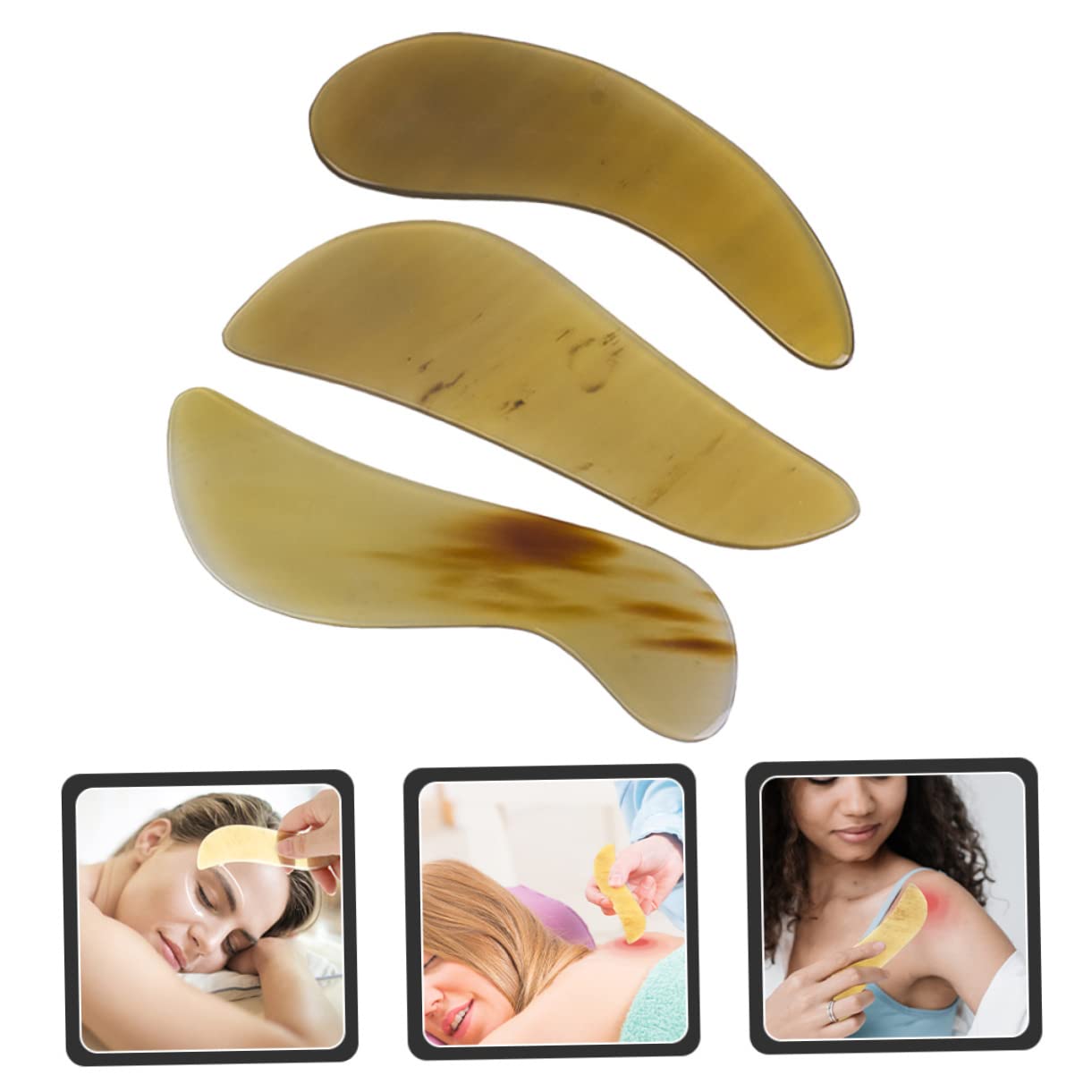 Healvian 9 Stk Horn Kratzen Multitools Guasha-stein Massage-tools Jade Schaber-werkzeug-massage Muskelschaber-tool Gesichtsmassagegerät Yak-horn Reisen Gelbes Horn