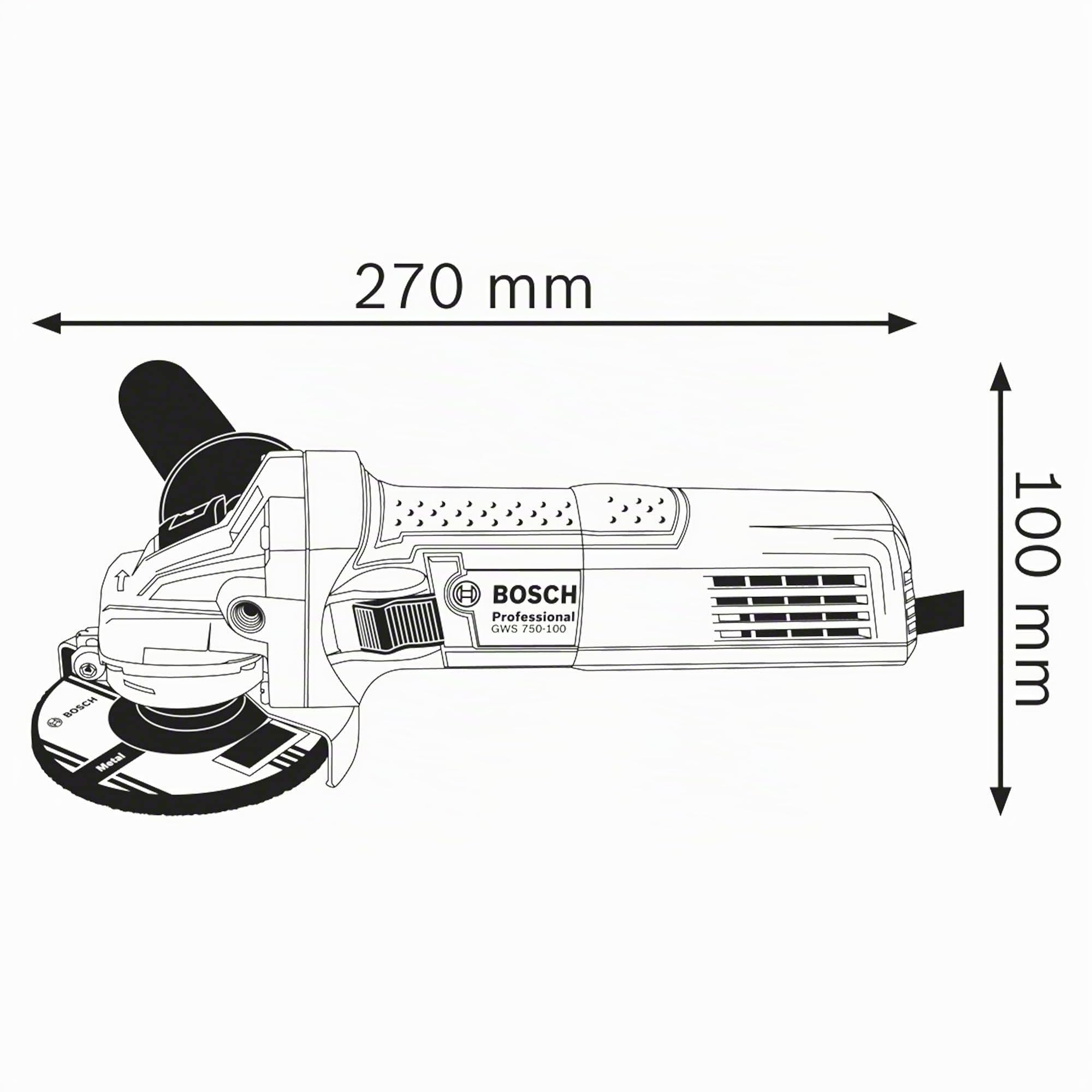 Bosch Professional amoladora angular GWS 750 (Ø de disco 115 mm, potencia 750 W, incl. llave de dos agujeros, brida, tuerca de apriete, cubierta protectora, empuñadura auxiliar)