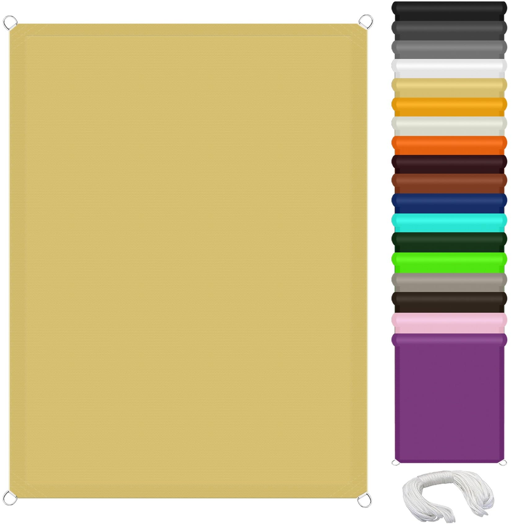 Voile d'ombrage imperméable en tissu PES jaune sable avec anneaux de fixation