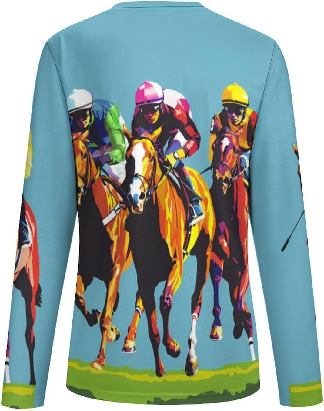 Jockeys Horses Racing Women's Pajama Top Sleepwear Pajamas Sleep T-Shirt Long Sleeve Shirt Crewneck Tee