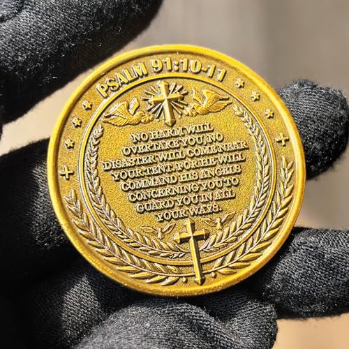 Strugglejewelry The Archangel Michael Watches Over Us Challenge Coin - Psalm 91:10-11 Inspirational Religious Collectible Coin with Clear Protective Case (Single Coin) - Thumbnail 4