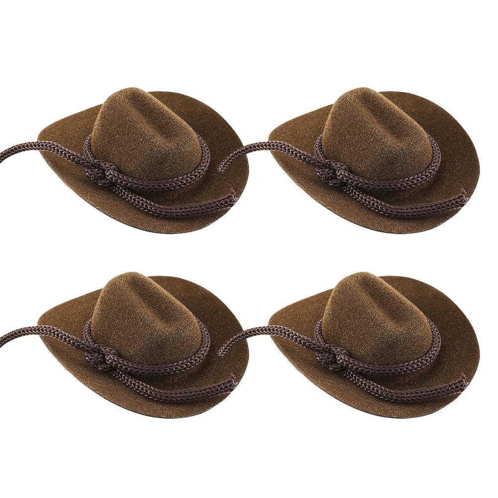 4 Pcs Miniature Felt Cowboy Hats Small Western Party Cap Doll Dress Up Hat Mini Cute Stuffed Animal Hats Tiny Dollhouse Cowgirl Hat Brown