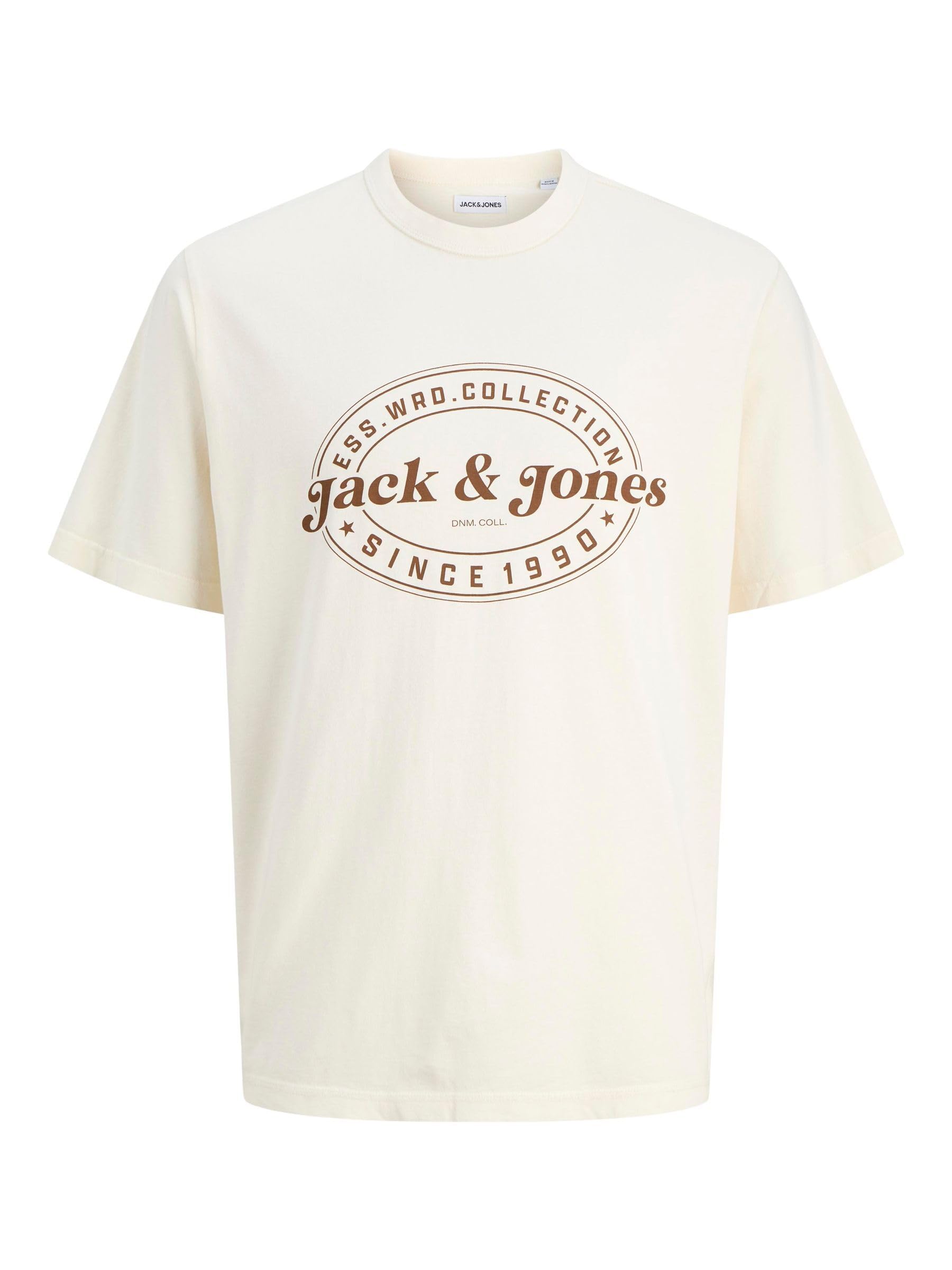 JACK & JONES Jjedover Print Tee SS Crew Neck, Antique White, S