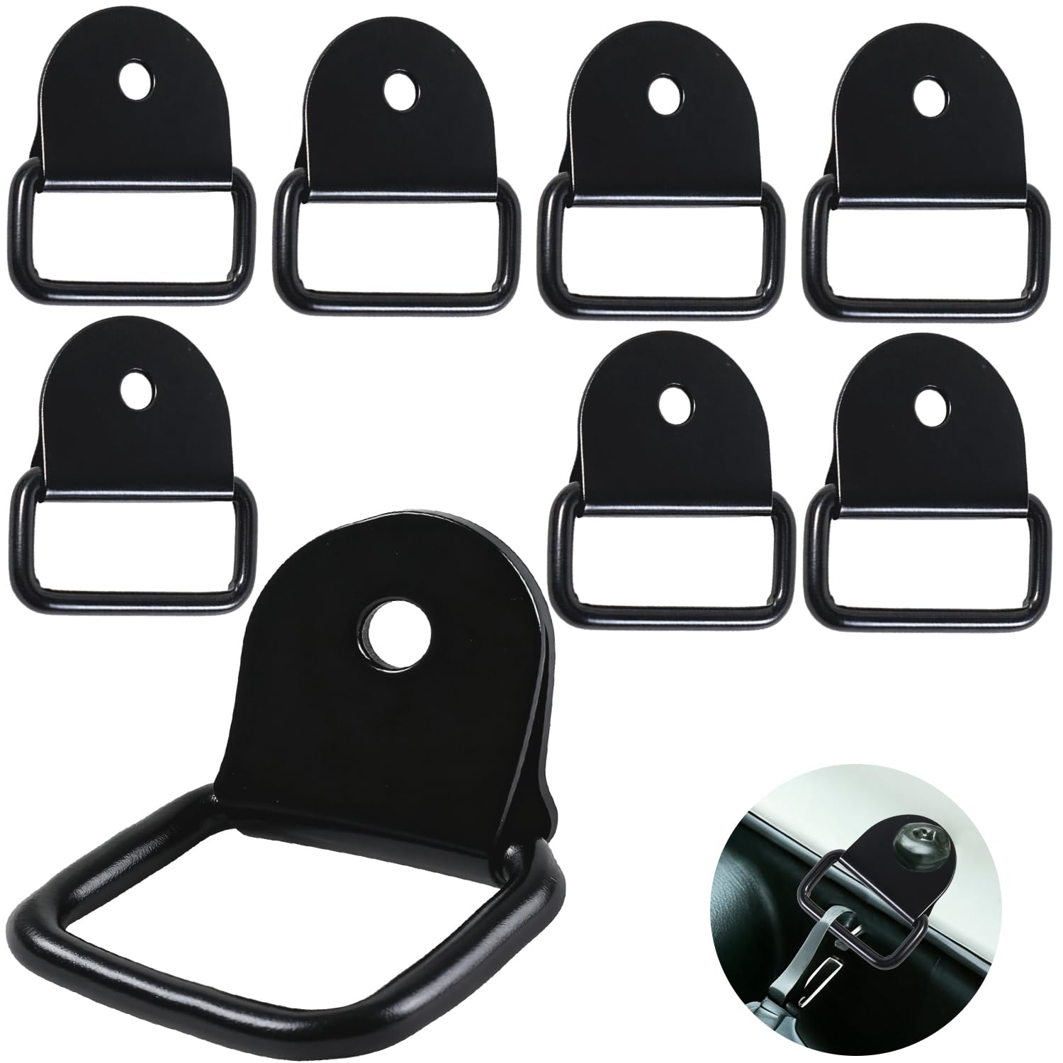 8 Pcs Black D-Ring Tie Down Anchors Stainless Steel, Heavy-Duty Tie Down Rings for Trailers, Load Securing for Trucks, Boats, Cars, Kayaks, Garage Organization