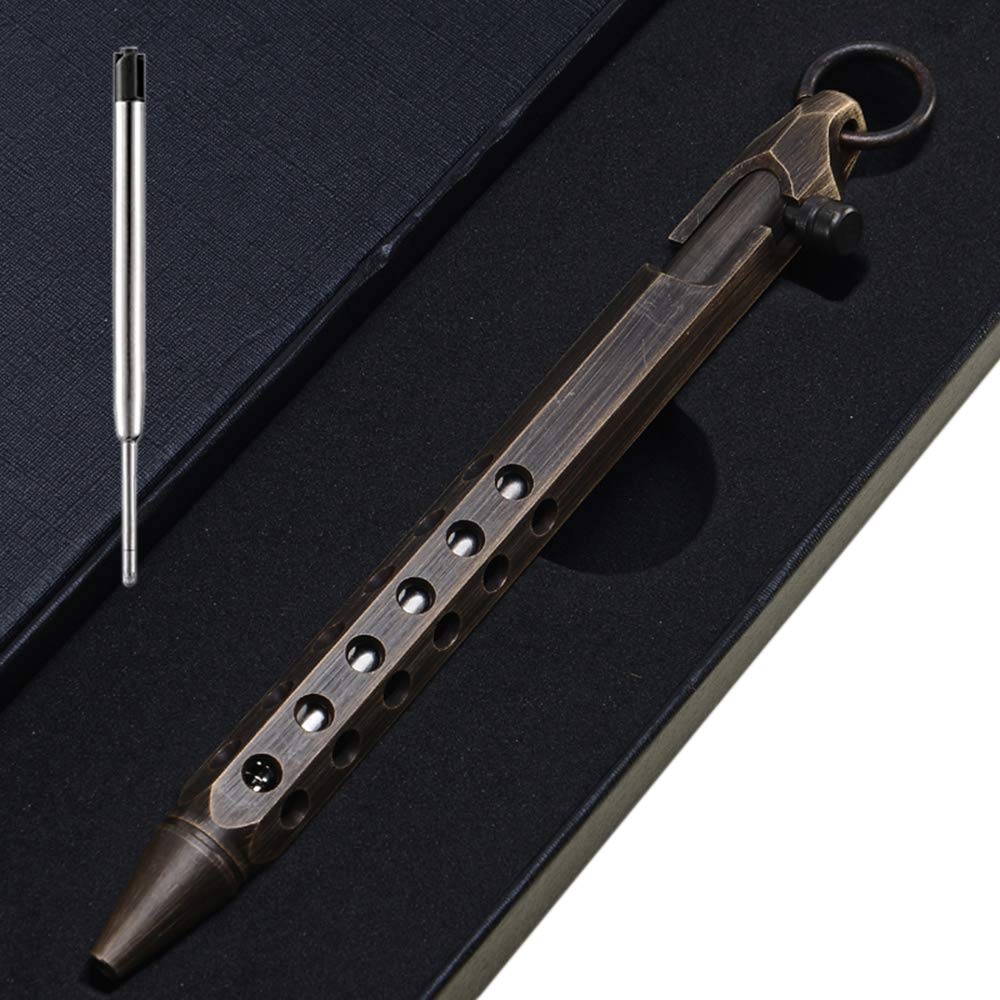 Six-Edge Solid Brass Bolt Action Pen - Retro Black