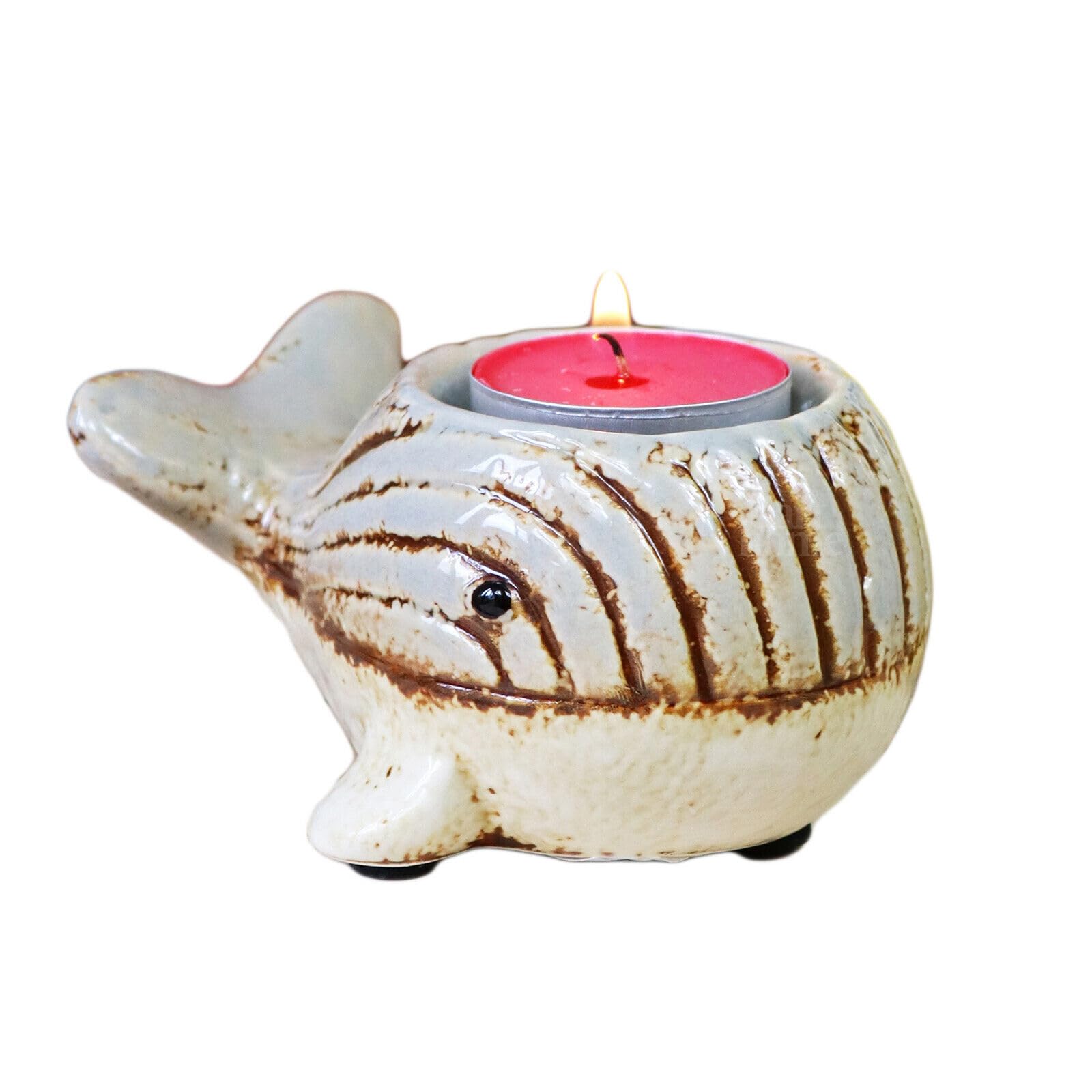 Darthome Grey Whale Tealight Holder Distressed Glazed Ceramic Decorative Candle Ornament