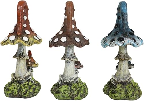 Miniatura 4 de Ebros Gift Enchanted Fairy Garden - Juego de 3 figuras de hongos mágicos en miniatura de 5 pulgadas de alto y colorido con seto de bebé, ideas de
