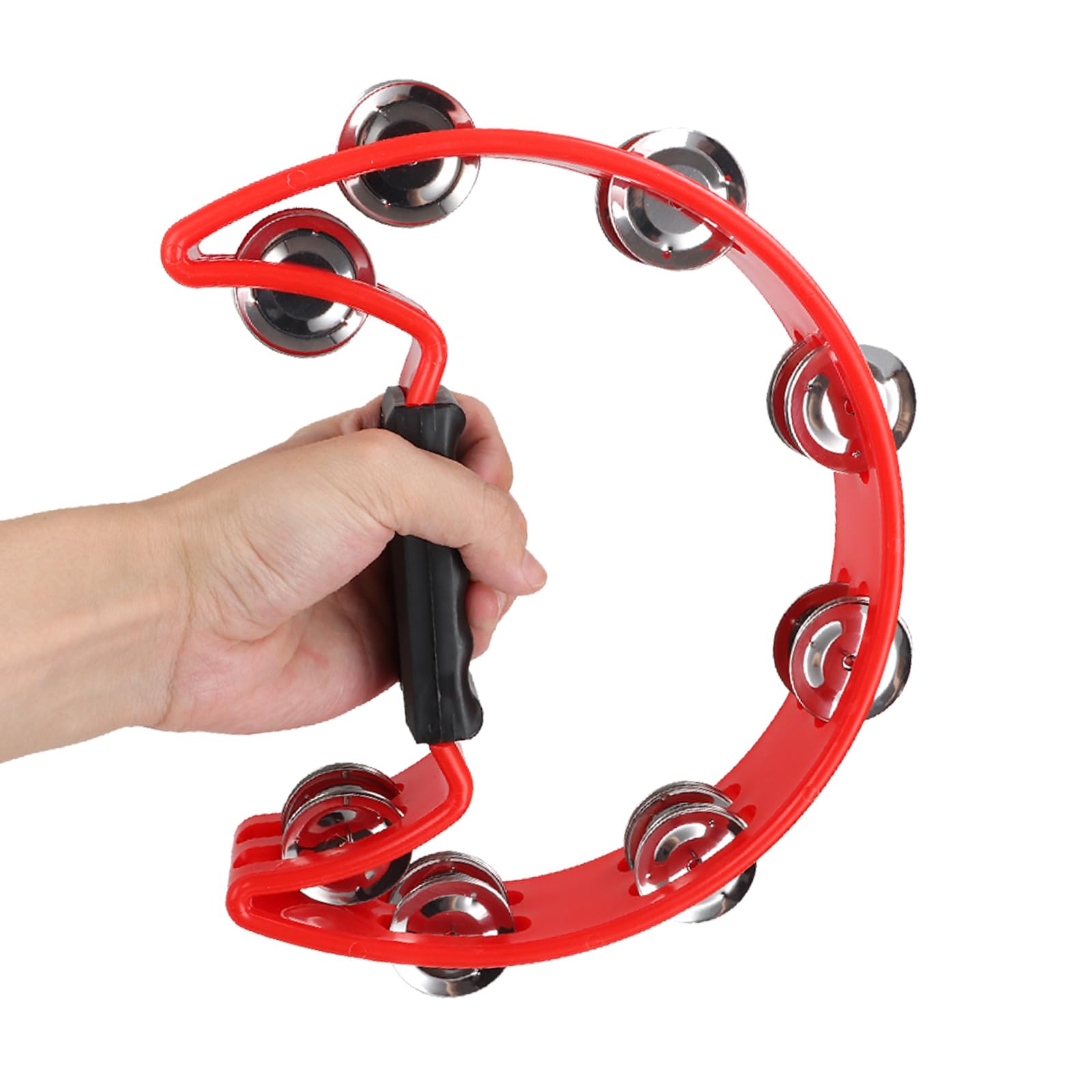 SENENQU Lot de 2 Tambourin Demi-lune, 25cm Tambourin Adulte Main avec 40 Clochettes en Métal - Tambourin Main à Double Rangée pour Les Musiciens, Chanteurs, Cours de Musique et Groupes Noir -Blanche…