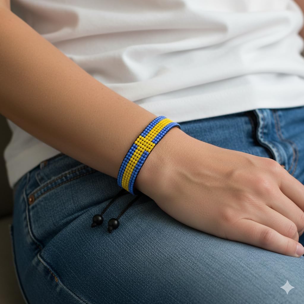 FAHARI Sweden Flag Bracelet: Handmade, Adjustable Unisex Boho Wristband - Image 5