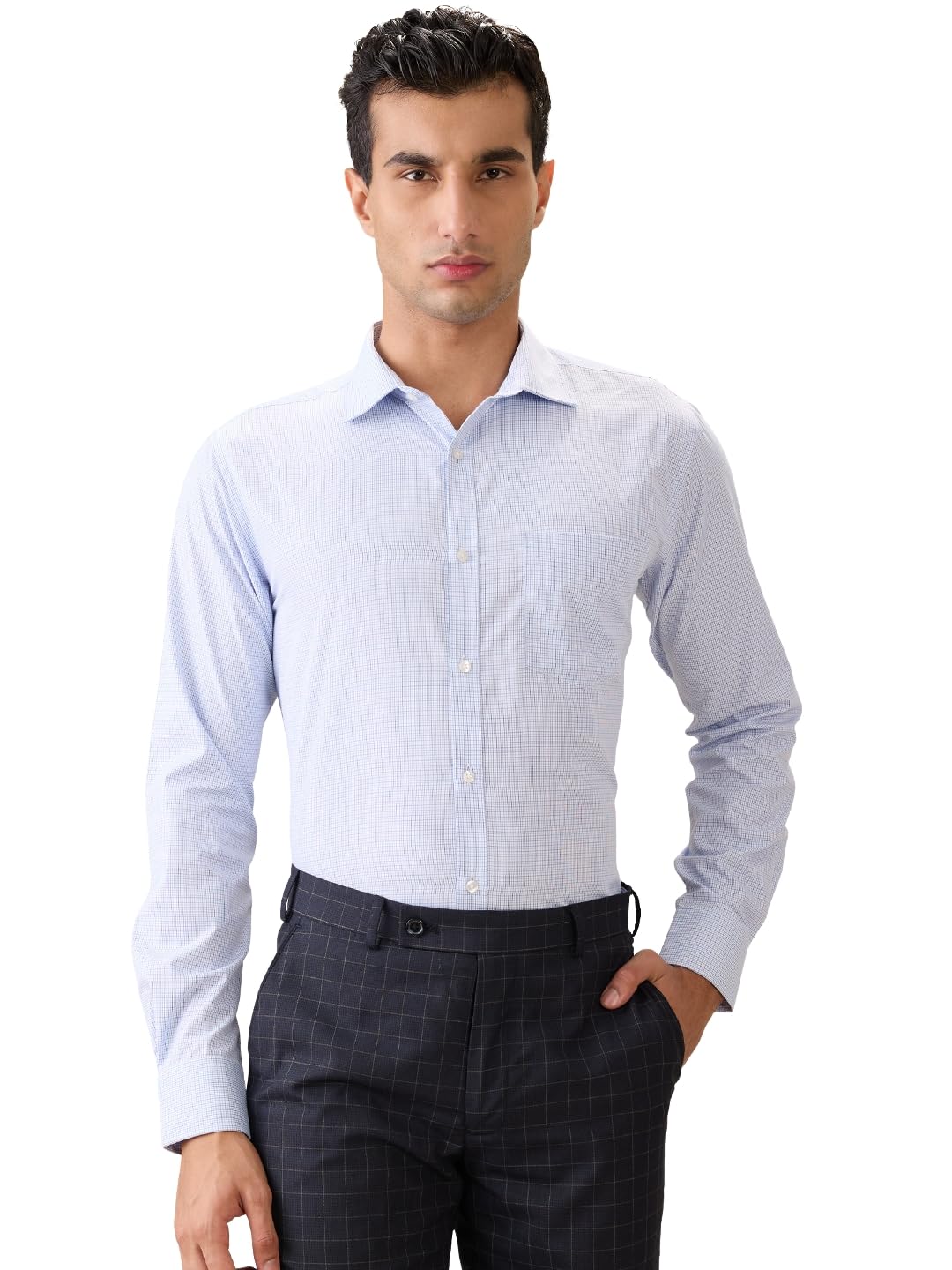Park Avenue Men Slim Fit Checks Pattern Cotton Polyester Blend Semi Cutaway Collar Full Sleeve Formal Shirt