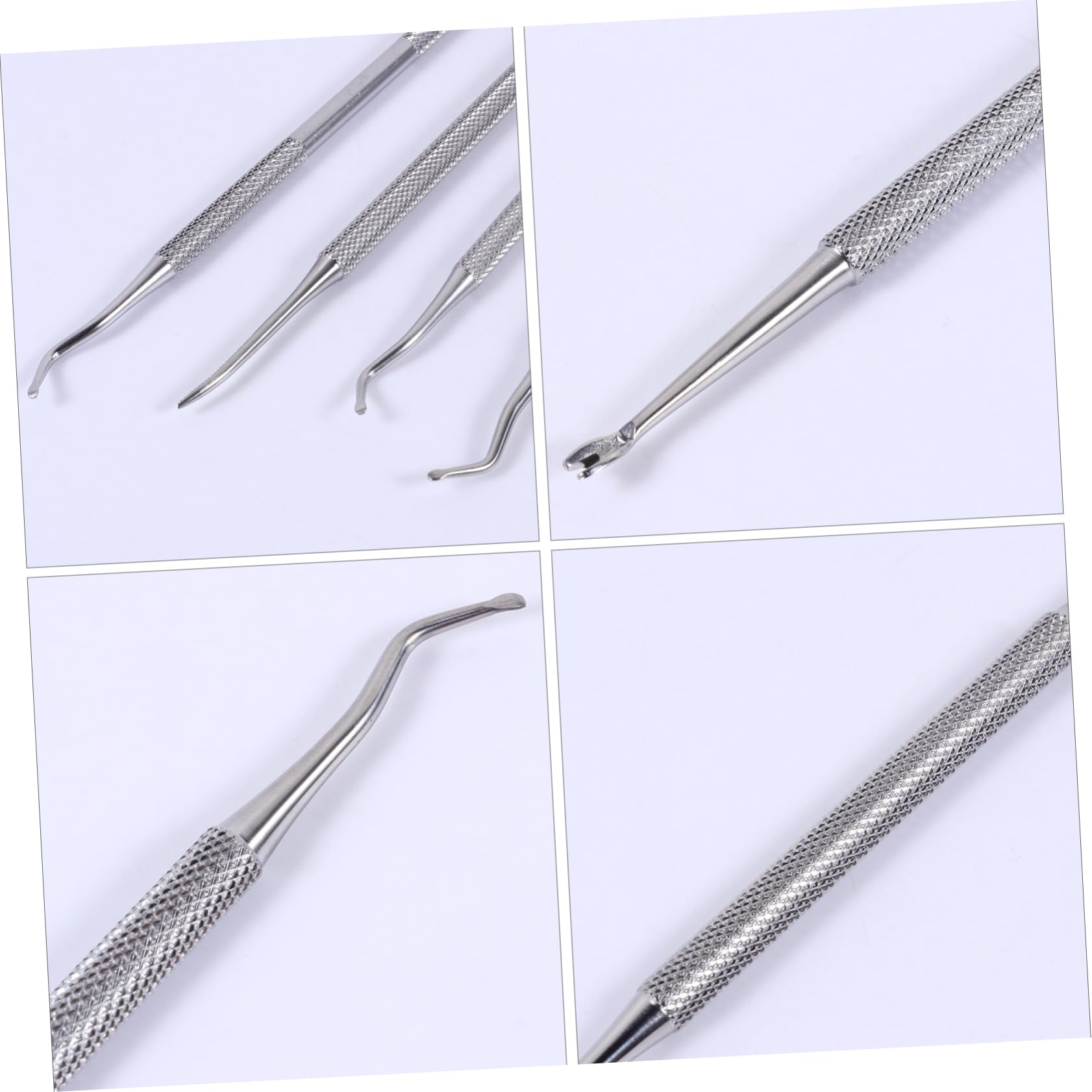 HONMEET 4pcs Nail Art Steel Pushers Set Double-ended Cuticle Pusher Stainless Steel Portable Manicure Tools