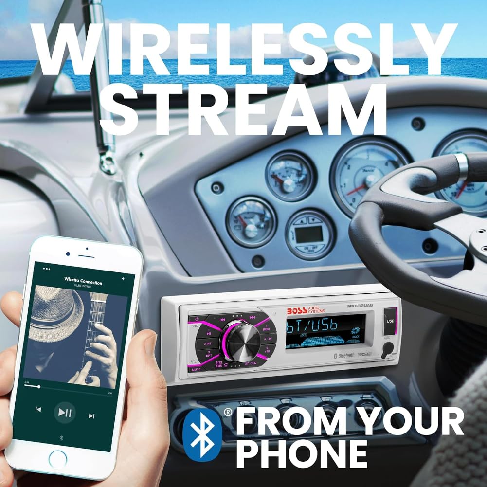 Boss Audio Systems MR632UAB Single DIN Radio Receptor AM/FM AUX USB MP3 Bluetooth Resistente al Agua Blanco 1 Unidad