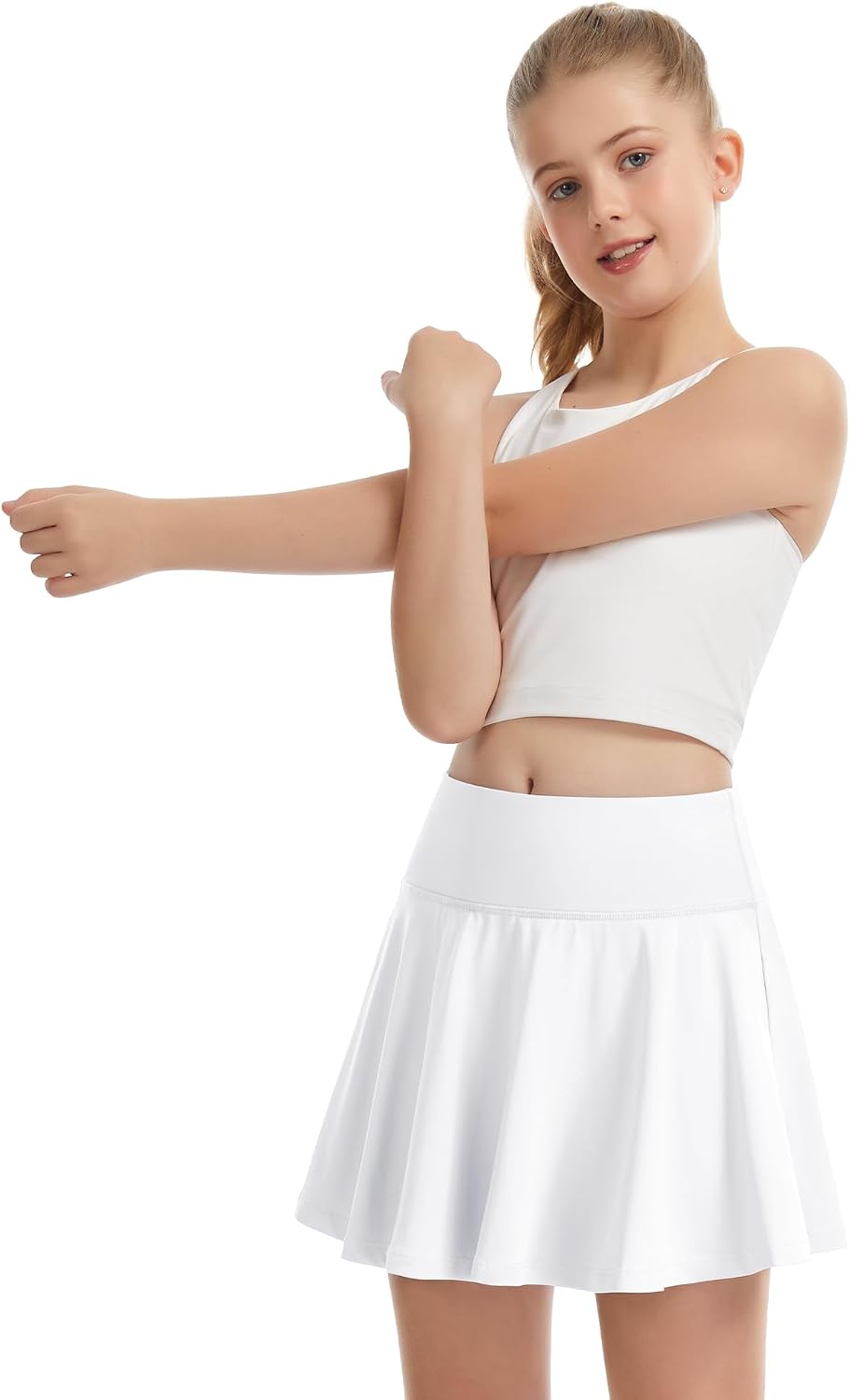 DOCUMO Girls Pleated Skirts with Inner Shorts Athletic Tennis Skorts School Golf Running High Waisted Skorts with Pockets