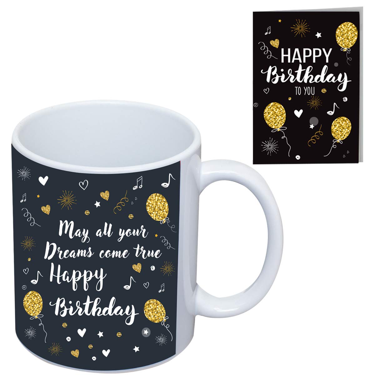 Ceramic May All Your Dreams Comes True Happy Birthday Coffee and Tea Mug with Quotes for Wife, Couple, Friends, Lover, Sister, Daughter (Black)