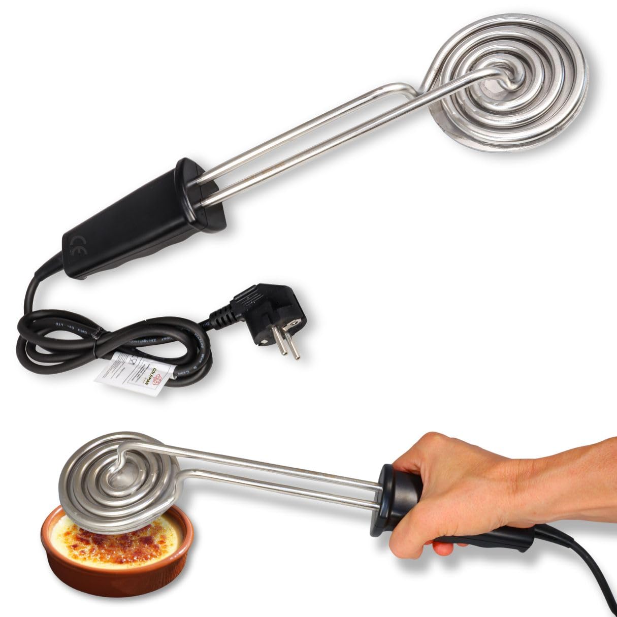 GOLDMAN SERVICE Brûleur à sucre électrique rond | 900 W en acier inoxydable | Pelle pour crème catalane et desserts | Pâtisserie professionnelle sans flamme