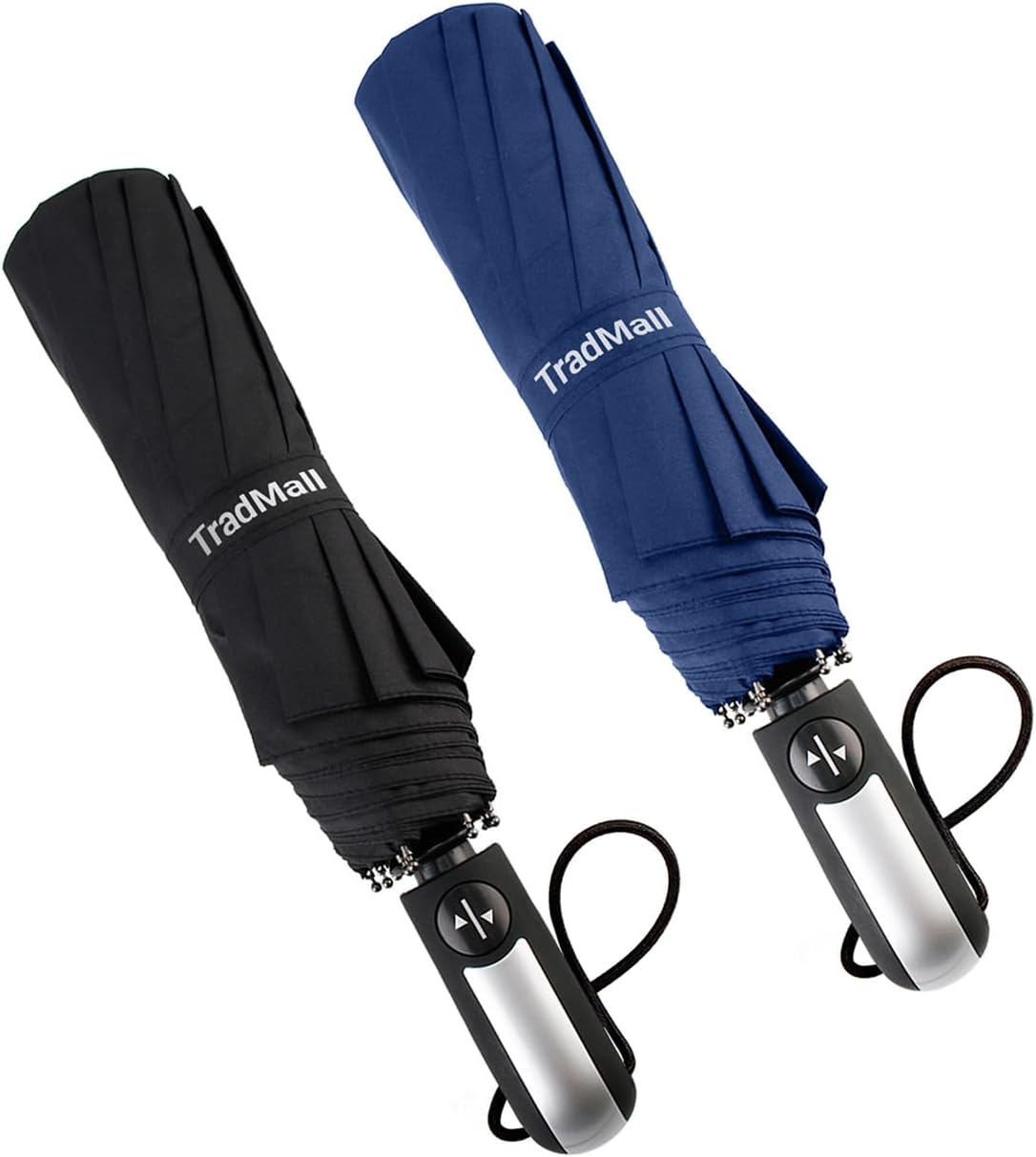 TradMall 2 Pack Travel Umbrella Windproof 46/56 Inches Large Canopy Reinforced Fiberglass Ribs Auto Open & Close