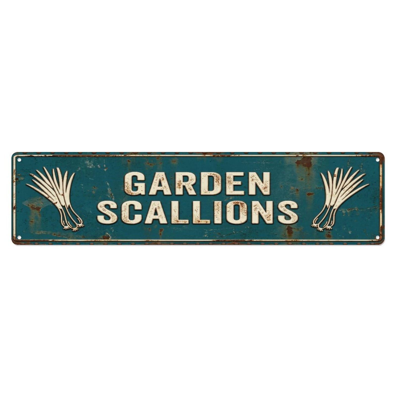 Metal Tin Sign GARDEN SCALLIONS Vintage Vegetable Rustic Farmhouse