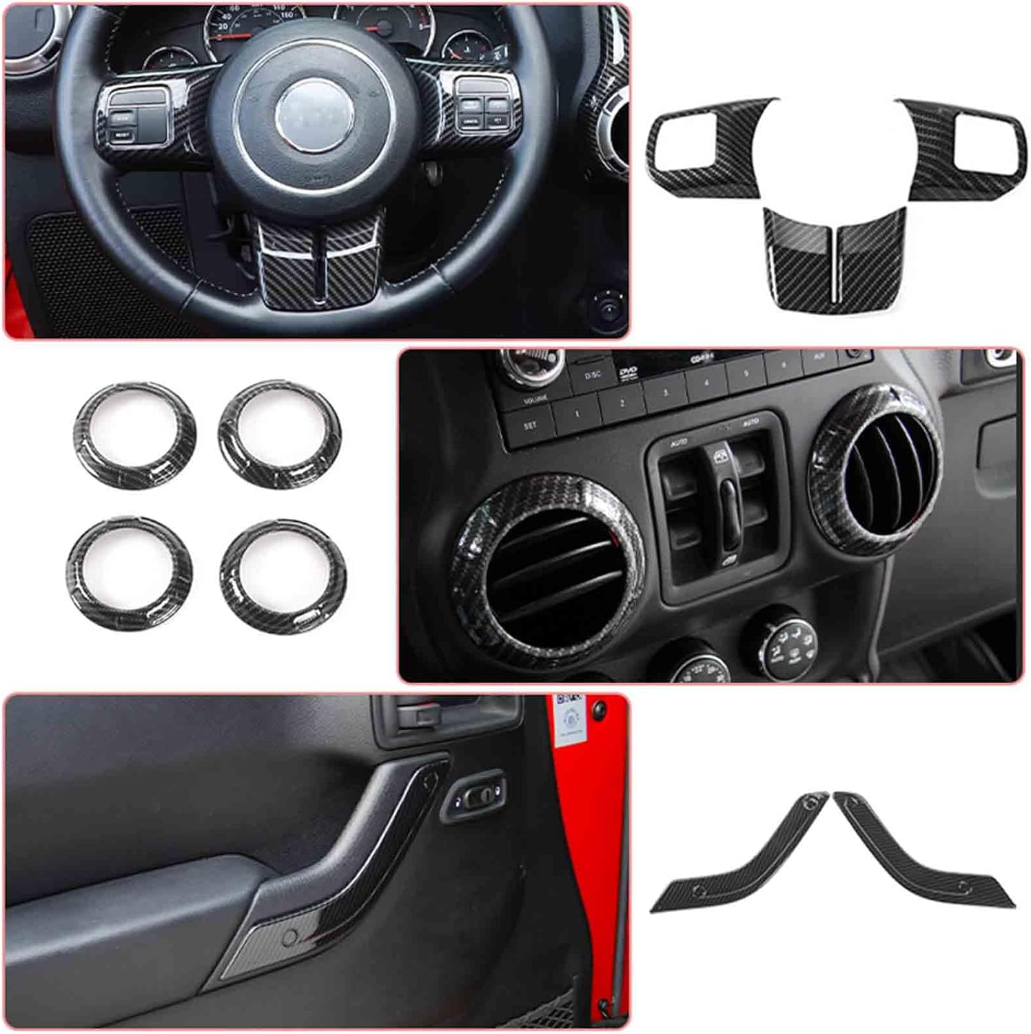 for Wrangler JK Interior Trim Kit Carbon Fiber for Jeep Wrangler JK JKU 2011-2017 2-Door Carbon Fiber Interior Accessories16pcs