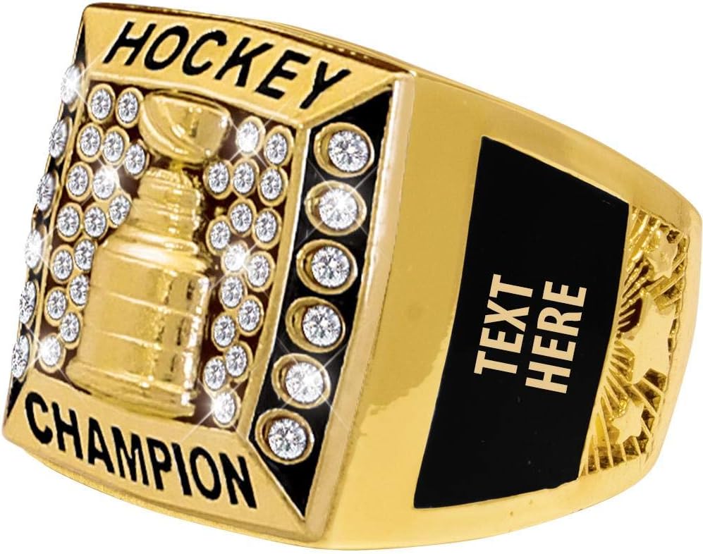 Crown Awards Hockey Premiere Engravable Ring, Gold Hockey Ring with Custom Engraving, Choose Your Size