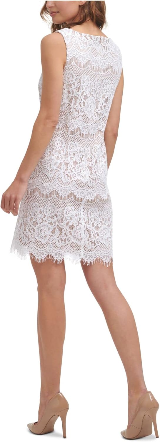 Jessica Howard Womens Sleeveless Boat Neck Lace Shift Mini Dress - Image 2