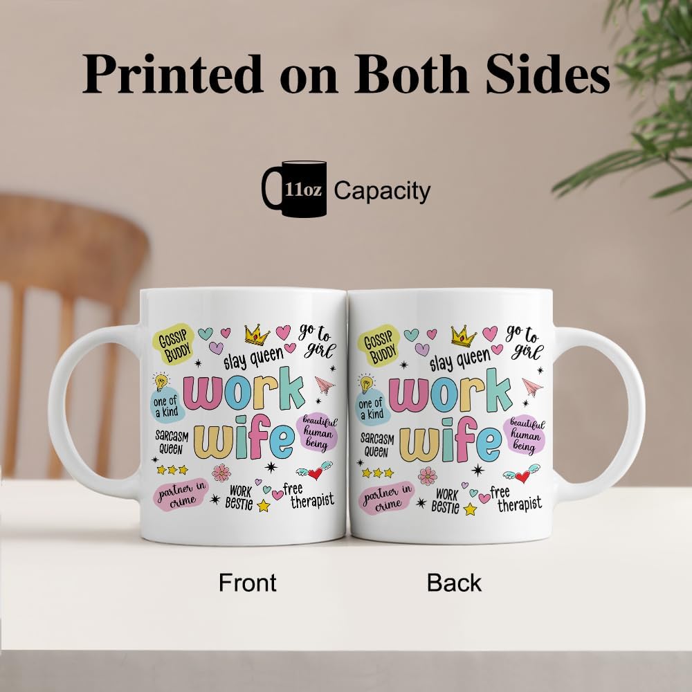 Work Wife 11oz Double-Sided Ceramic Mug, Funny Work Wife Coffee Mug for Friend, Birthday Leaving Gifts for Colleague, Christmas Job Anniversary Appreciation Gifts for Coworker Bestie Job Partner - Image 3
