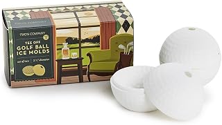 Two's Company Tee Off Golf Ball Ice Mold in Gift Box, Set of 2, 2.5-inches Diameter, Plastic, White, 54899