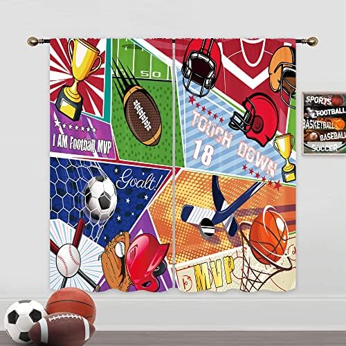 Mitpok Sports Curtains for Bedroom 42Wx63H Inch Rod Pocket Football Basketball Soccer Baseball Hockey Teen Boys Kids Nursery Toddler Unique Cool 2 Panels Window Treatment Set for Living Room Decor