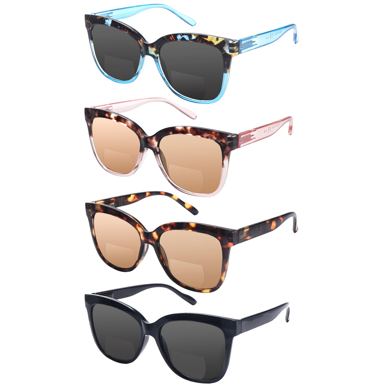 Photo 1 of ***ONLY THREE PAIR*** Ronecool 4 Pack Bifocal Sunglasses for Women, Polarized UV400 Anti Glare Sun Readers, Driving Fishing Travel Outdoor Use (Black/Tortoise/Blue/Pink, 2.5, x)