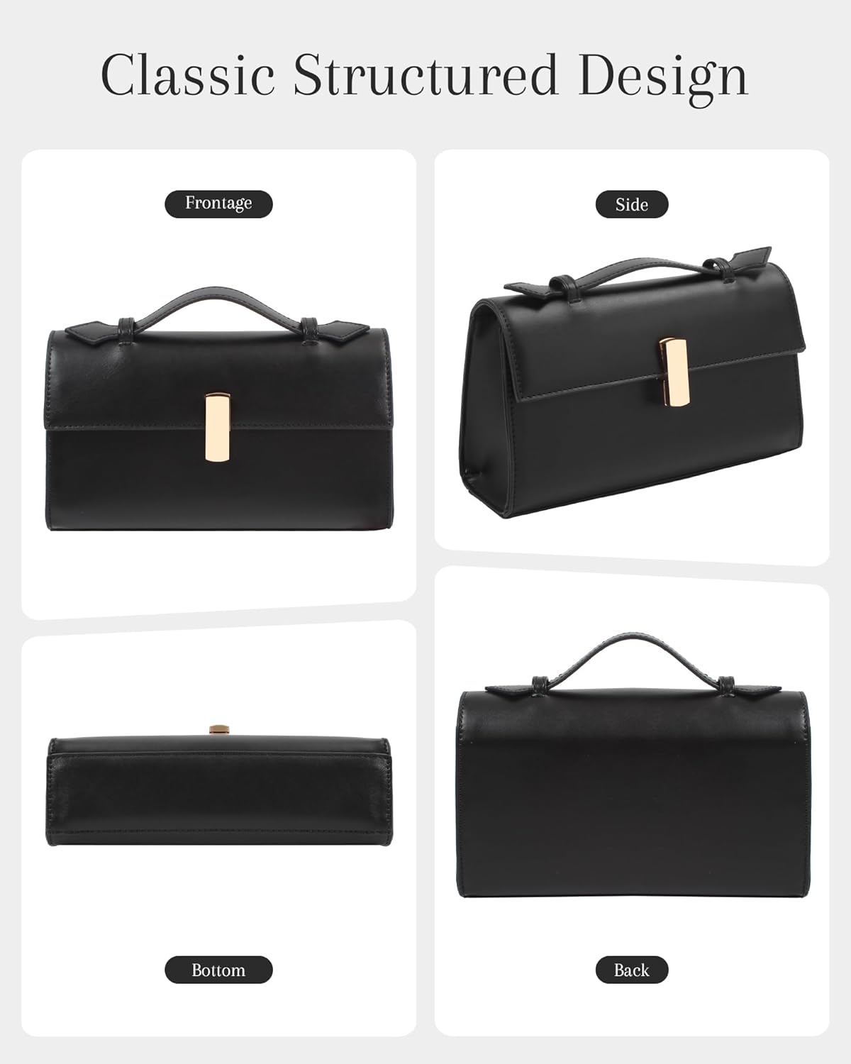 Black Evening Bag, PU Leather Clutch Purse for Women with Strap, Small Formal Handbag for Wedding Party Dinner Gift Idea - Image 7