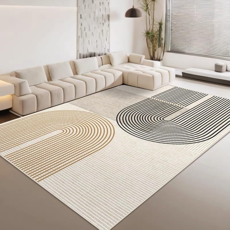 Tapis crème lavable et résistant aux taches pour salon moderne