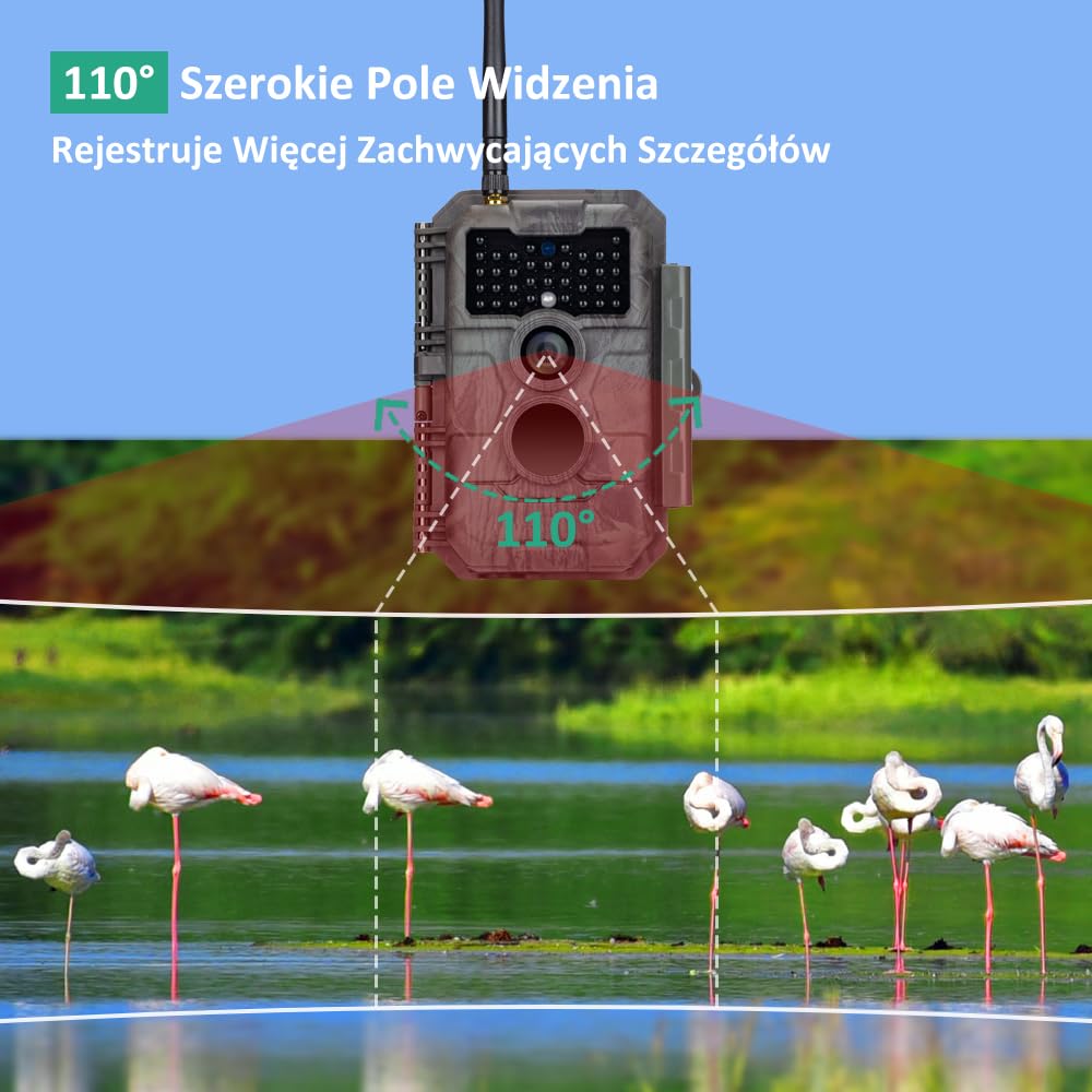 GardePro E6 kamera do obserwacji dzikich zwierząt, antena WLAN 48 MP 1296p z czujnikiem ruchu, widoczność w nocy, brak blasku, na podczerwień 940 nm, diody LED IP66, wodoszczelność H.264, szeroki kąt