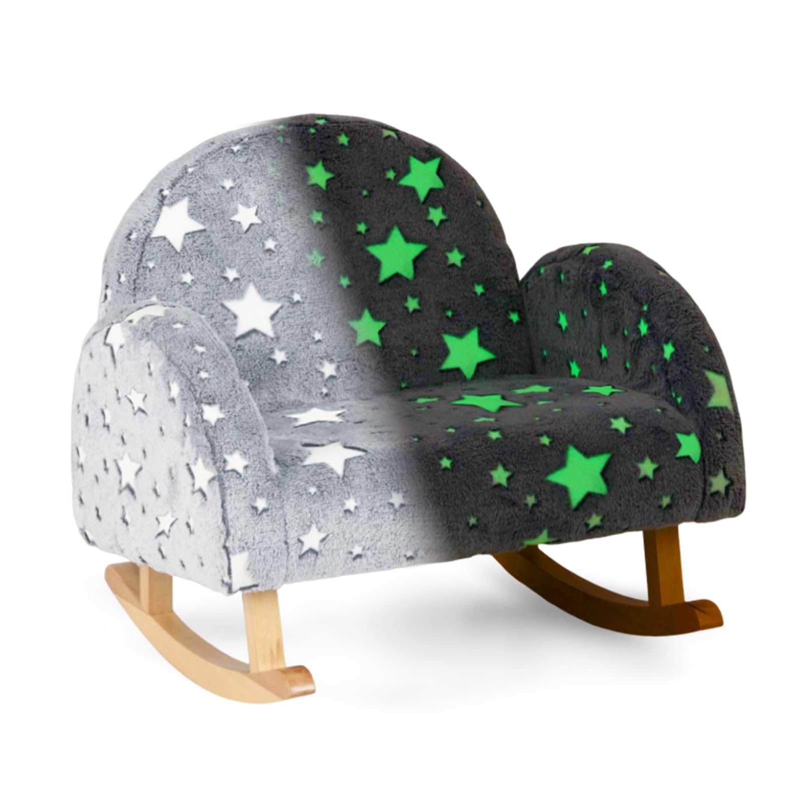 INFANS Kids Sofa with Glow in The Dark, Toddler Rocking Chair with Solid Wooden Frame Anti-Tipping, Upholstered Comfy Foam Children Chair for Kindergarten Playroom Preschool, Gift for Boys Girls