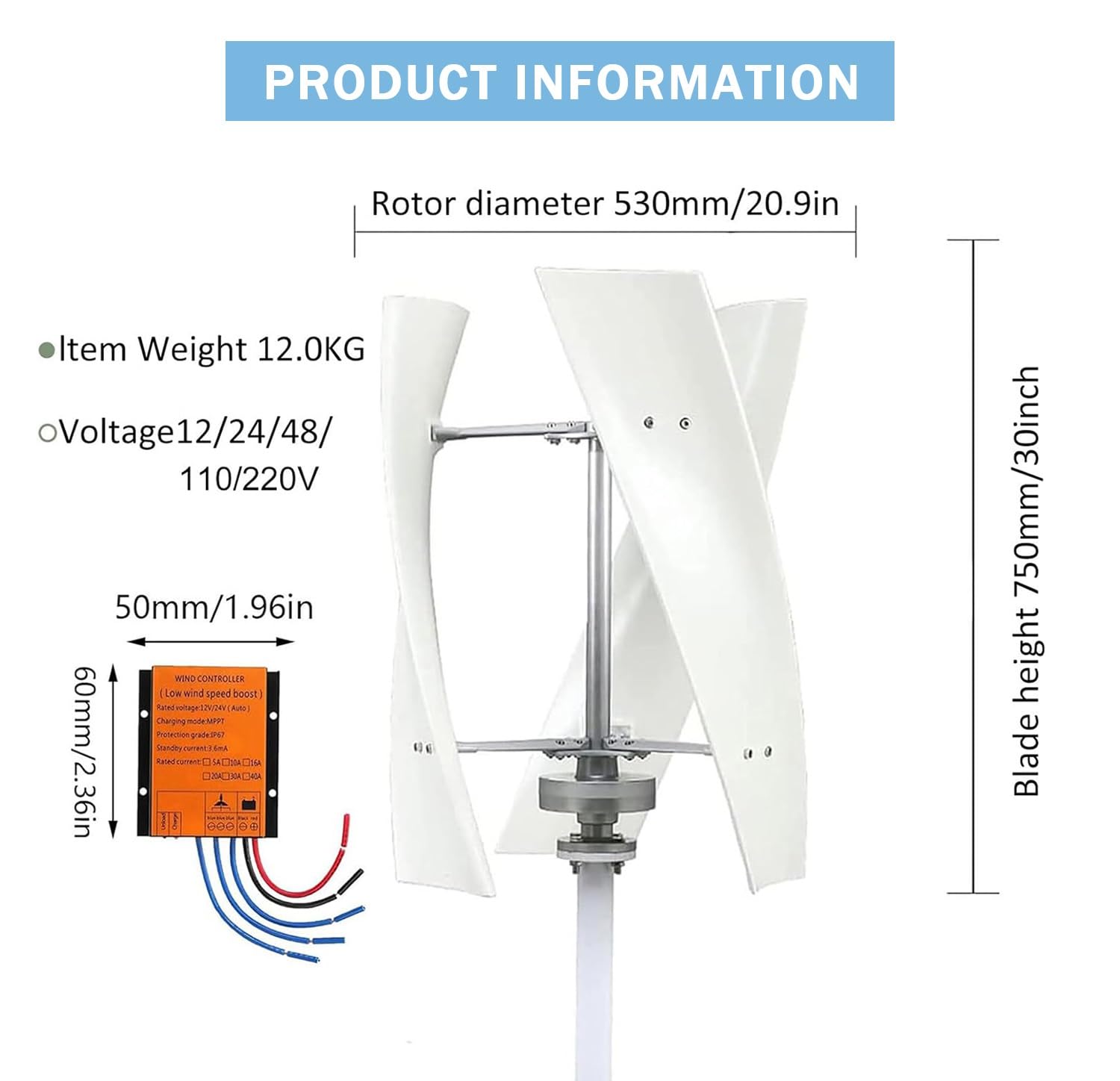 Zestaw generatora wiatru o pionowej osi 20 000 W (20 Kw) z trójfazowym regulatorem ładowania, odnawialne i przyjazne dla środowiska rozwiązanie energii do użytku domowego, komercyjnego i przemysłowego