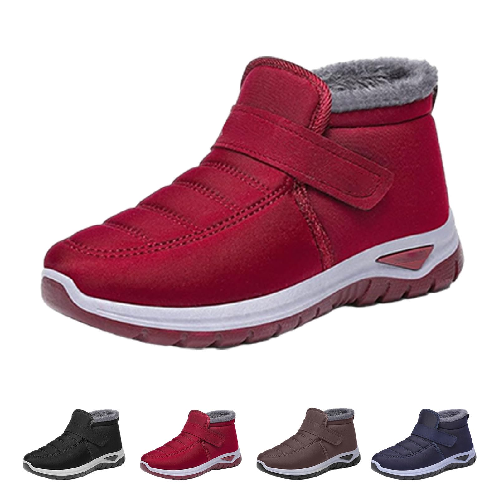 Womens Plush Lined Winter Sneakers Womens Slip on Snow Boots Comfortable Warm Fur Lined Ankle Booties Outdoor Lightweight