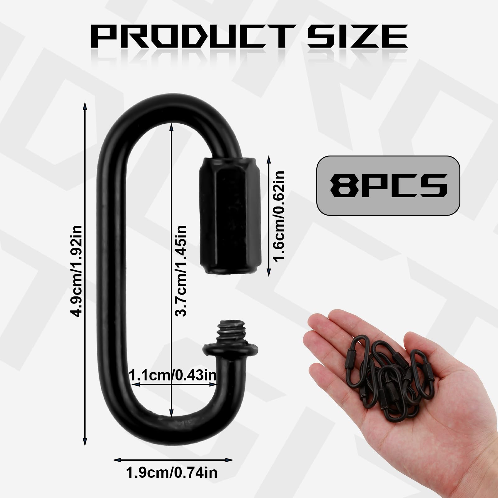 Petit Mousqueton 8PCS 44x19mm Rapide Connecteur De Chaîne À Maillon Mini Porte Clé Noir