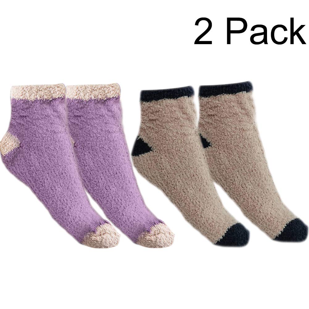 YASSUN Home Sleeping Socks, Carpet Floor Socks, Free Size, Purple, Khaki, 2 Sets