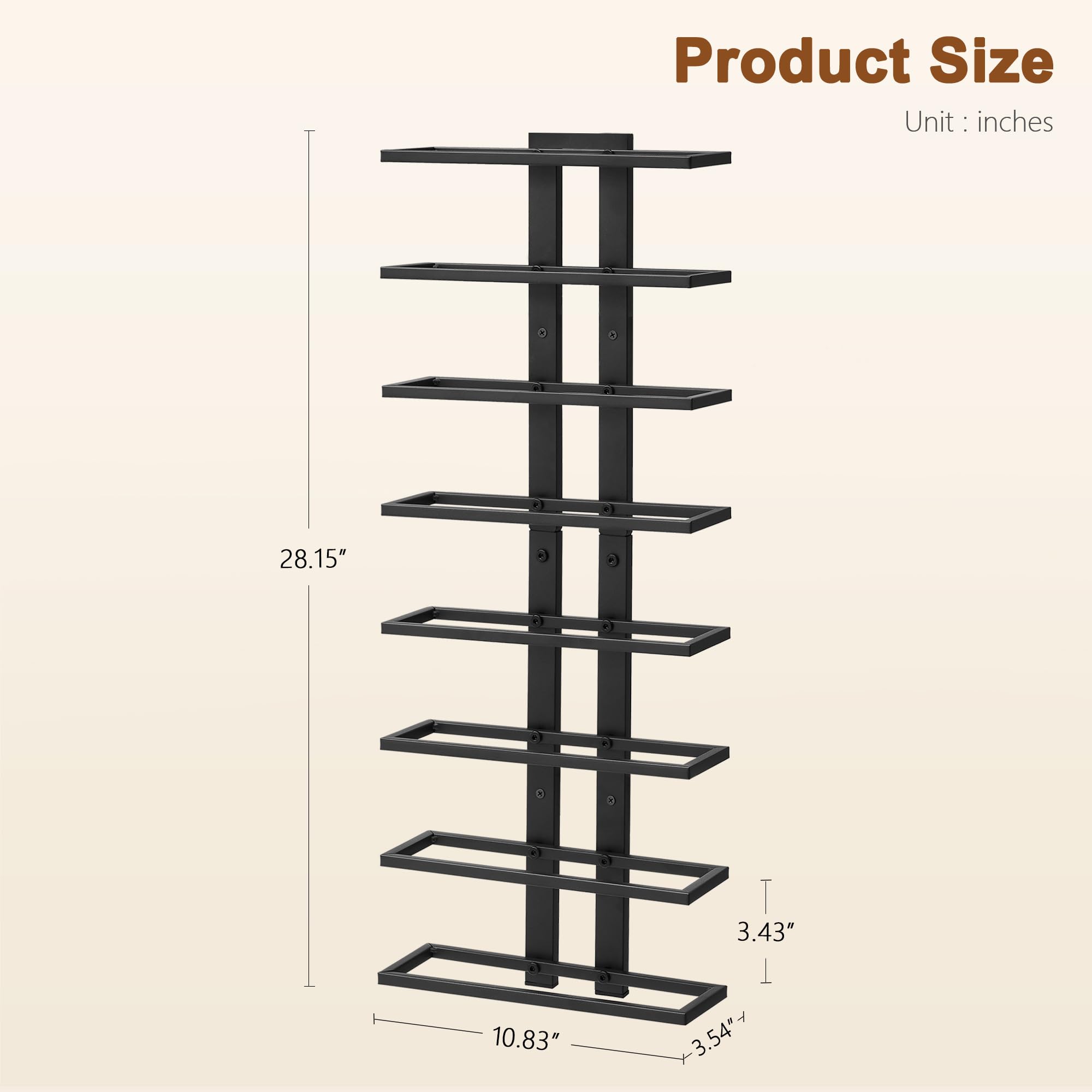 Hoctieon Botellero de Pared, Botellero con 8 Niveles, 3 Piezas Organizador de Botellas Colgantes para Salón, Comedor, Bodega, Bar, Negro
