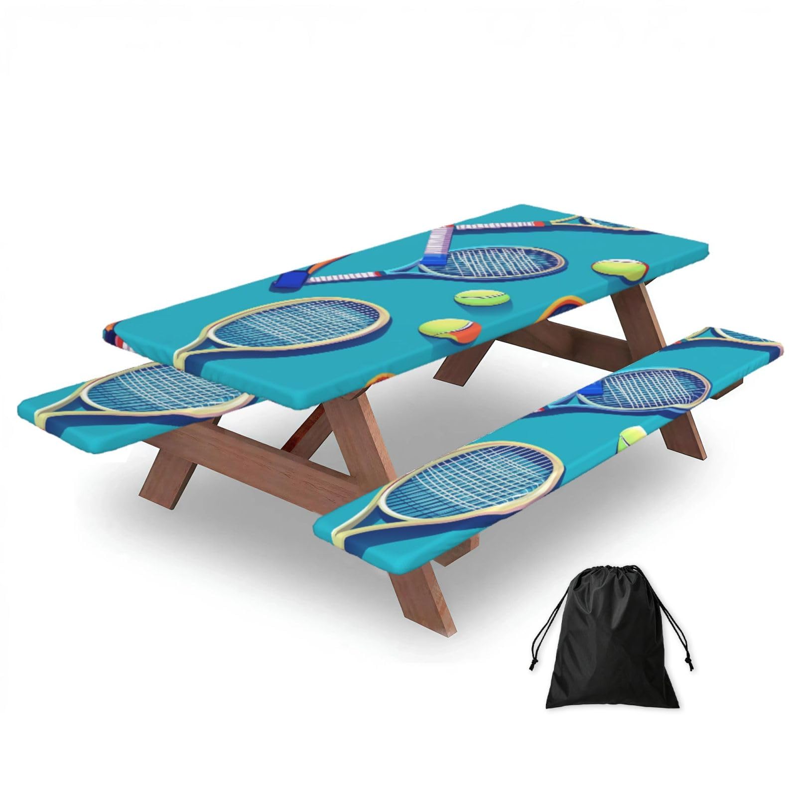 Nappe de pique-nique ajustée avec housses de banc, nappe élastique ajustée, 182,9 cm, nappe de camping imperméable pour l'extérieur