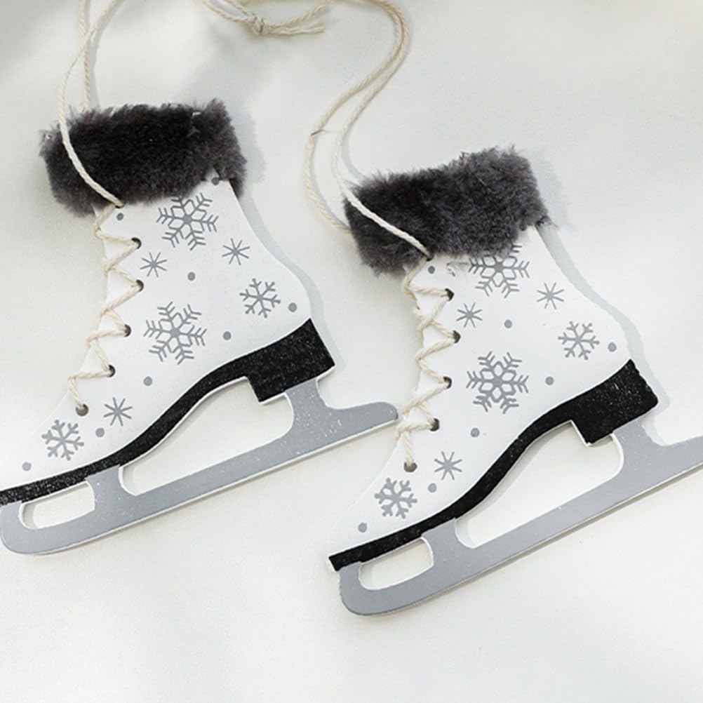 Artibetter 2 Pcs Christmas Shoe Pendant Party Pendant Decorations Holiday Tree Wood Ornaments Ice Skating Ornament Heart Decorations Wood Tags Heart-shaped Adornments White