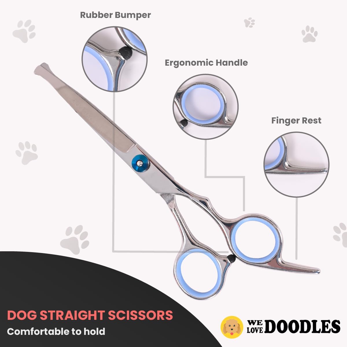 We Love Doodles Rounder Tips Dog Grooming Scissors Kit & Dog Dematting Comb - Straight, Curved & Thinning Shear Professional Grade Steel, Dog Deshedding Brush, Undercoat Rake for Dogs with Wood Handle