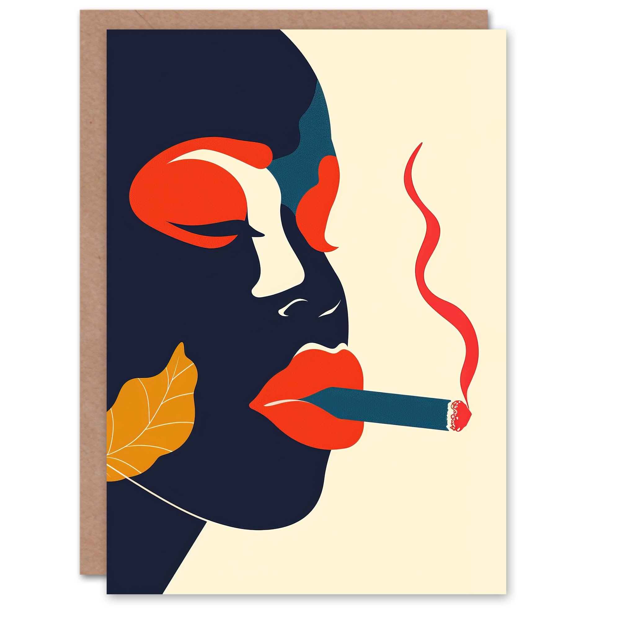 Artery8 Red Lips Smoking Abstract Portrait Woman Greeting Card Birthday