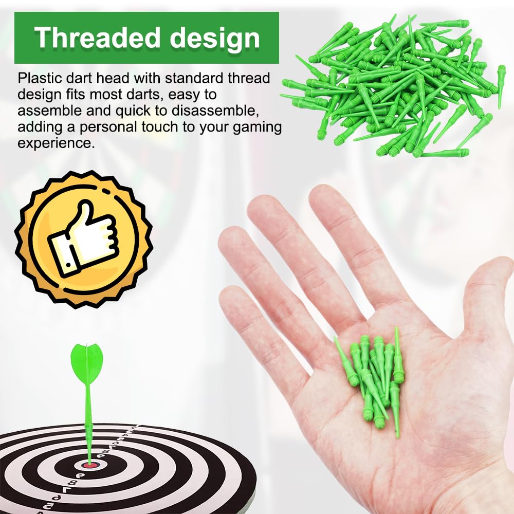 100 Pièces Embout Flechette Pointe Plastique 2ba,Remplacer Flechette Pointe Plastique,Pointes de Fléchettes en Plastique Souple de Qualité Supérieure,Idéales pour Débutants Amateurs Fléchettes(Vert)