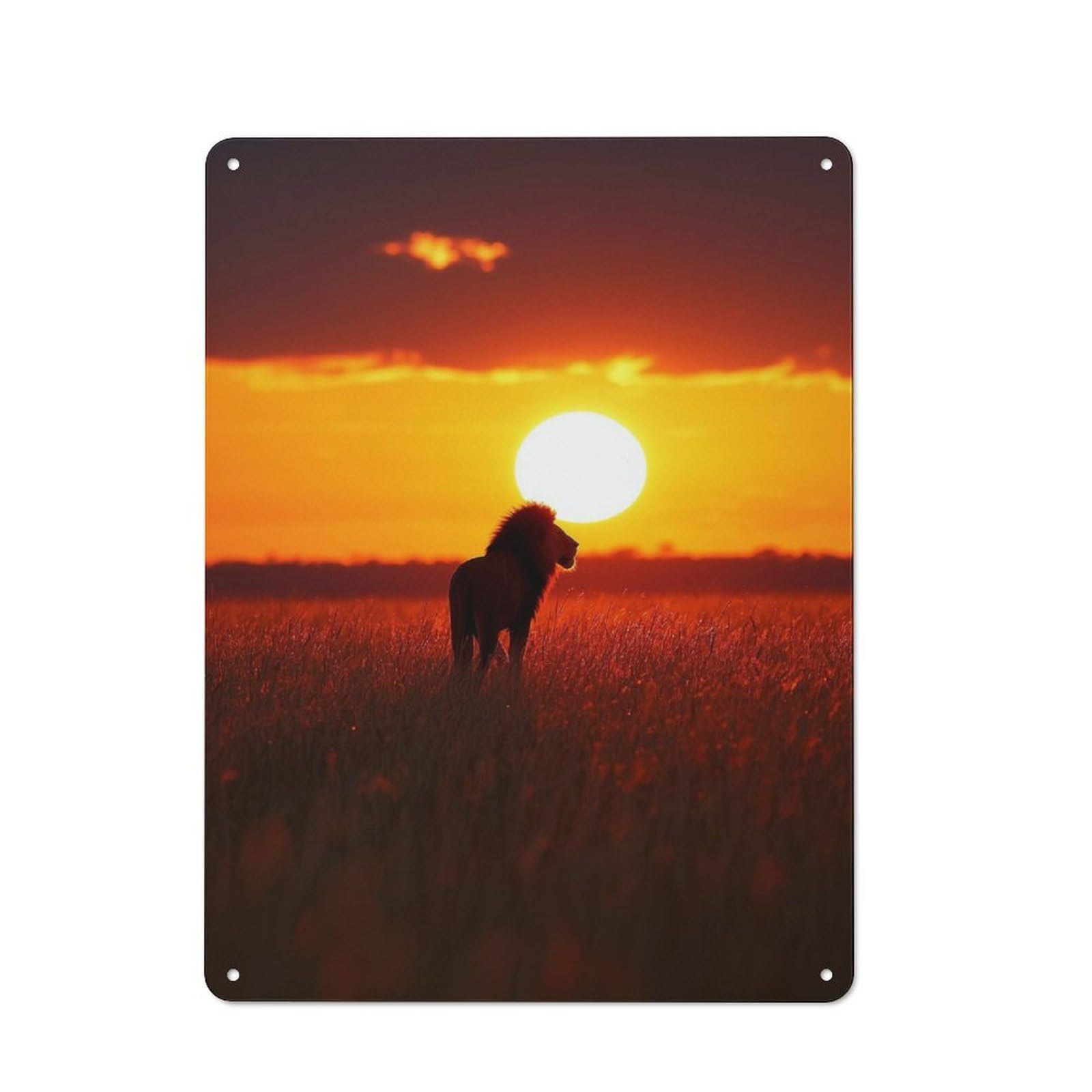 Junmoney Lion Silhouette Sunset Rustic Tin Sign 40X30cm Featuring For Bar Or Restaurant, A Housewarming Gift For Bar Decor Enthusiasts