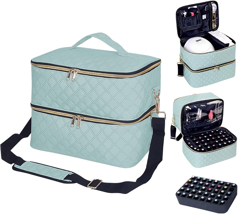 Estojo organizador UOZL para esmaltes com divisórias, verde, capacidade para 40 frascos