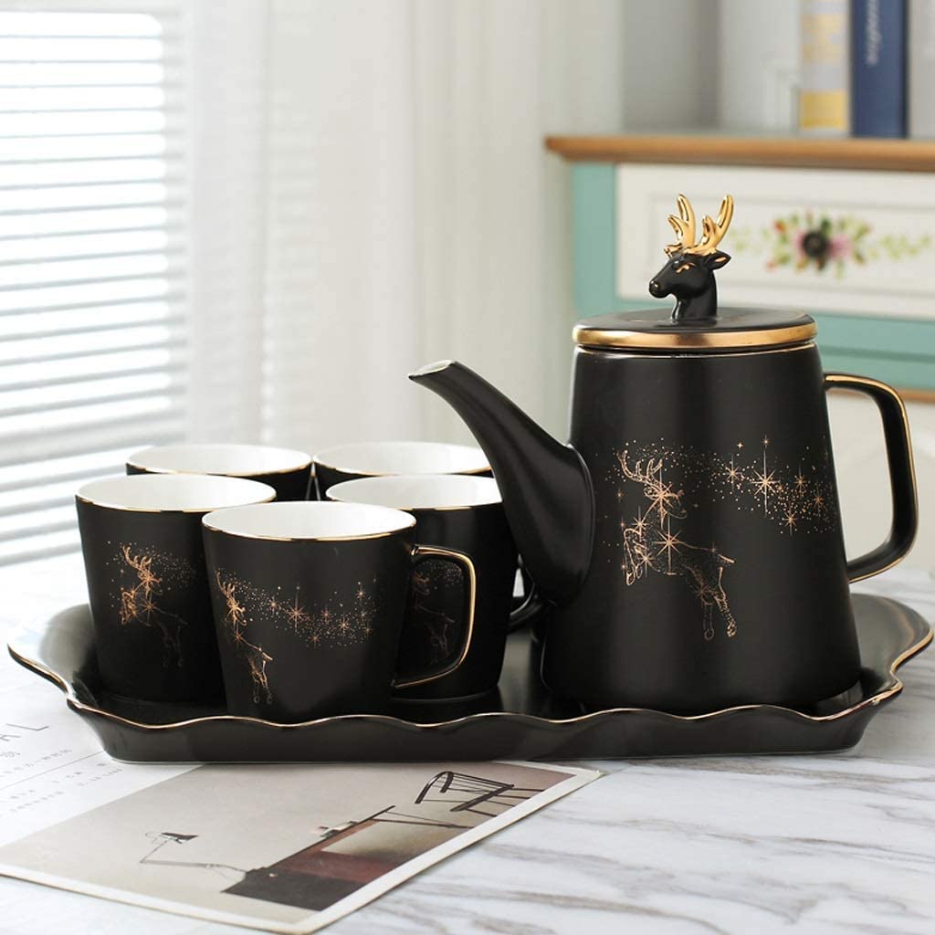 Servizio da tè Set da caffè Natalizio in Ceramica con Testa di Cervo tè in Stile Europeo Vassoio Teiera Pomeridiana Inglese E Tazze Articoli Casa