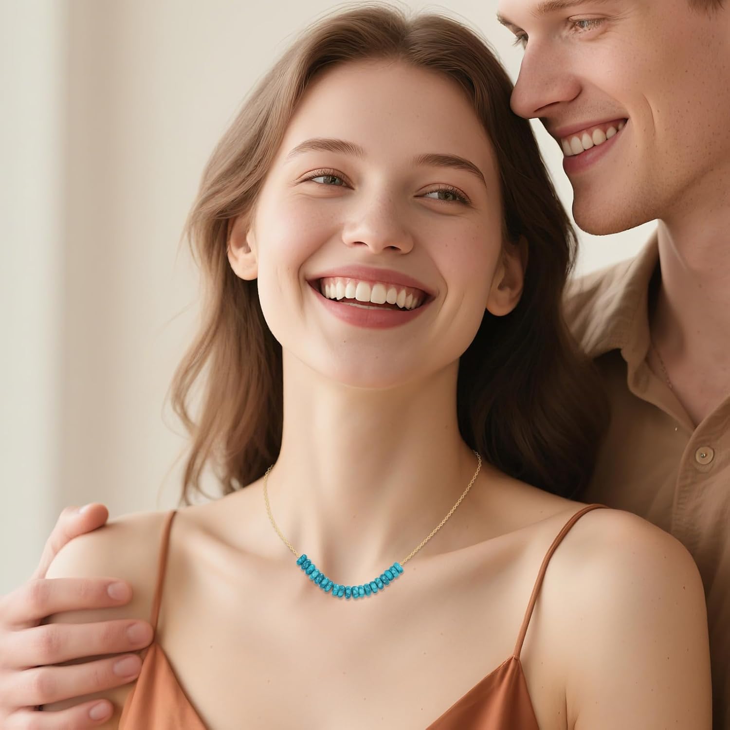 DOVRAN 14K Solid Gold Turquoise Necklace Pendant Turquoise Jewelry Gifts for Women - Image 5