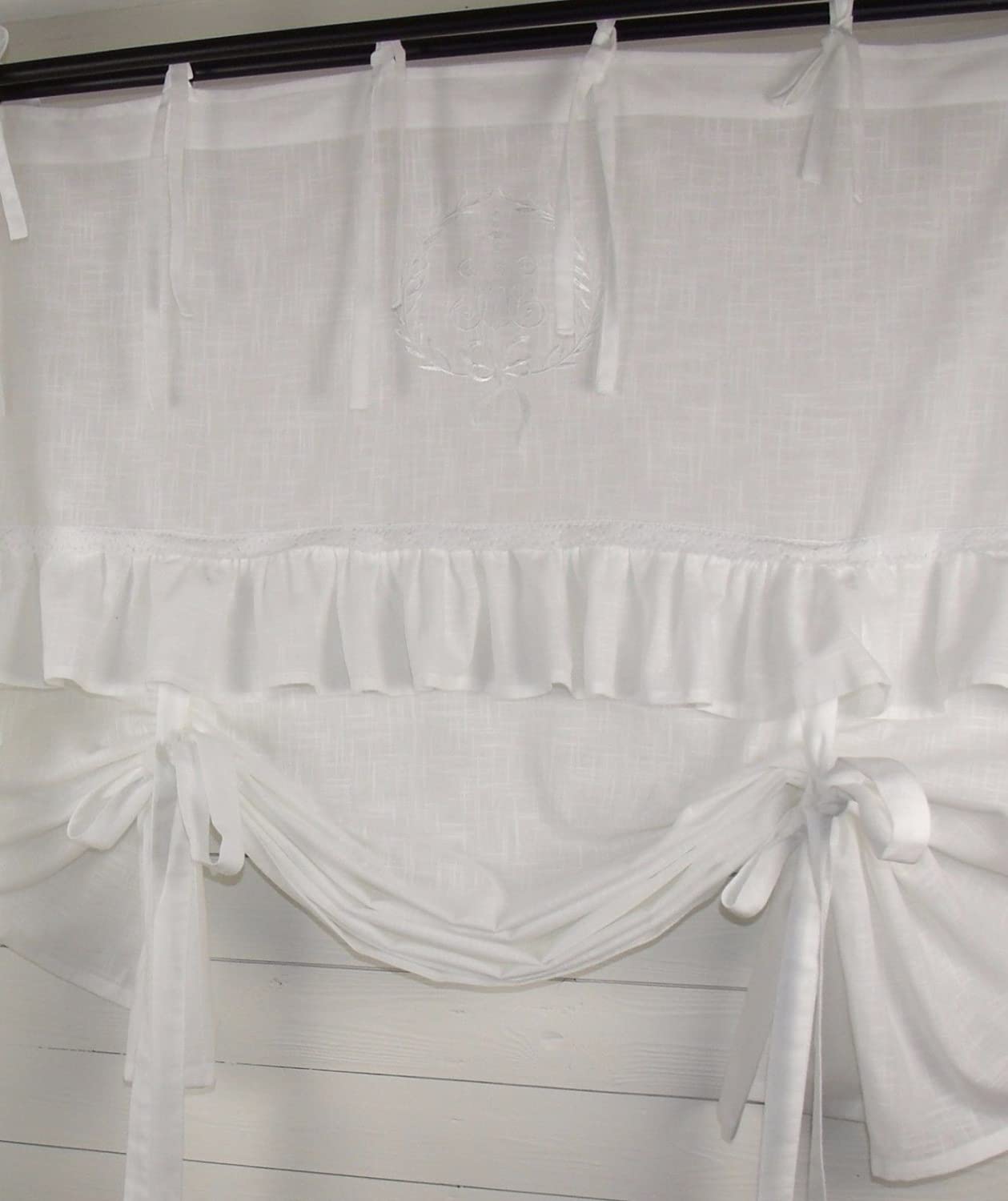 Raff Gardine Lara Weiß 100x120 cm Spitze Volant Bestickt Vintage Landhaus Shabby
